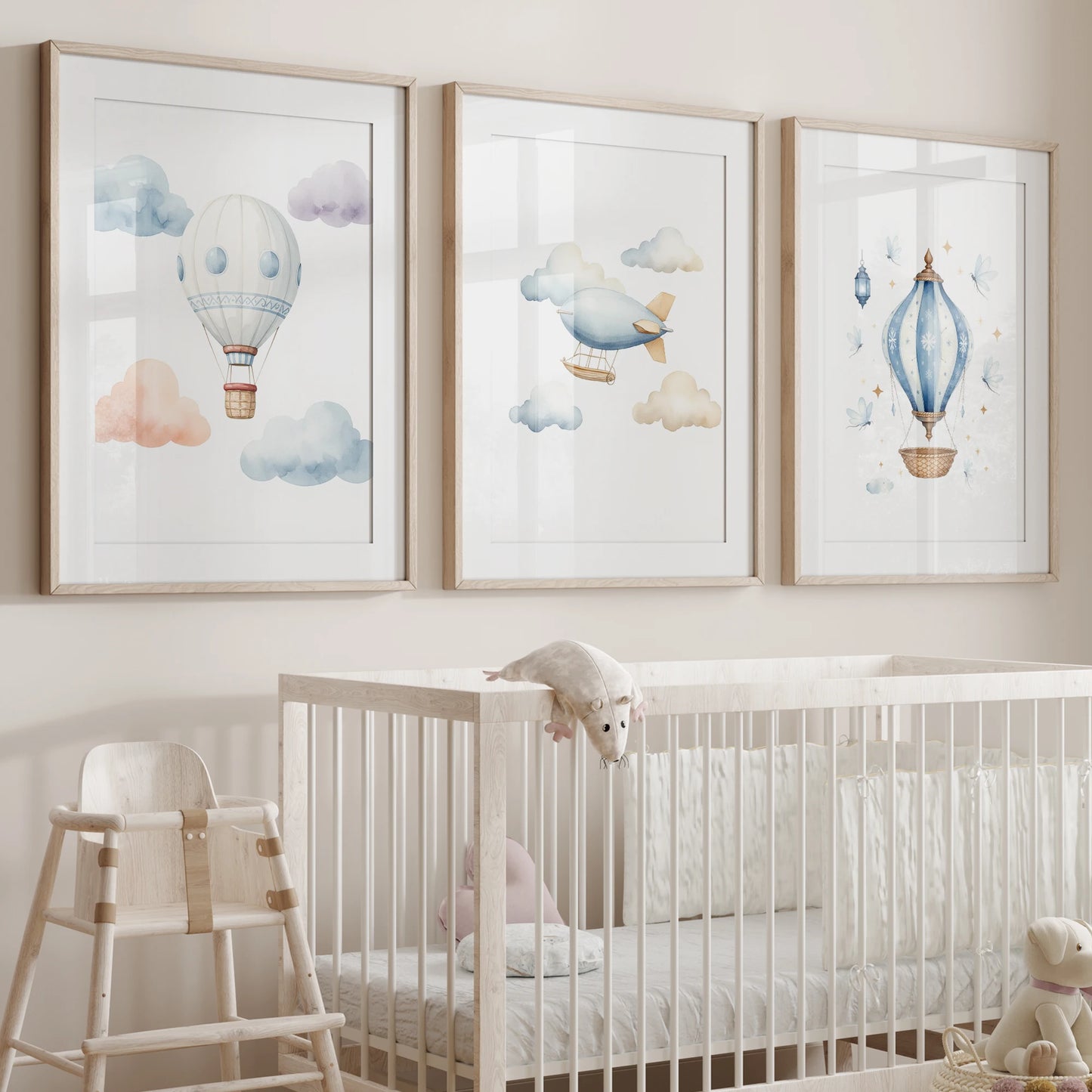 Watercolor Hot Air Balloon Canvas Wall Art – Kids Room Decor