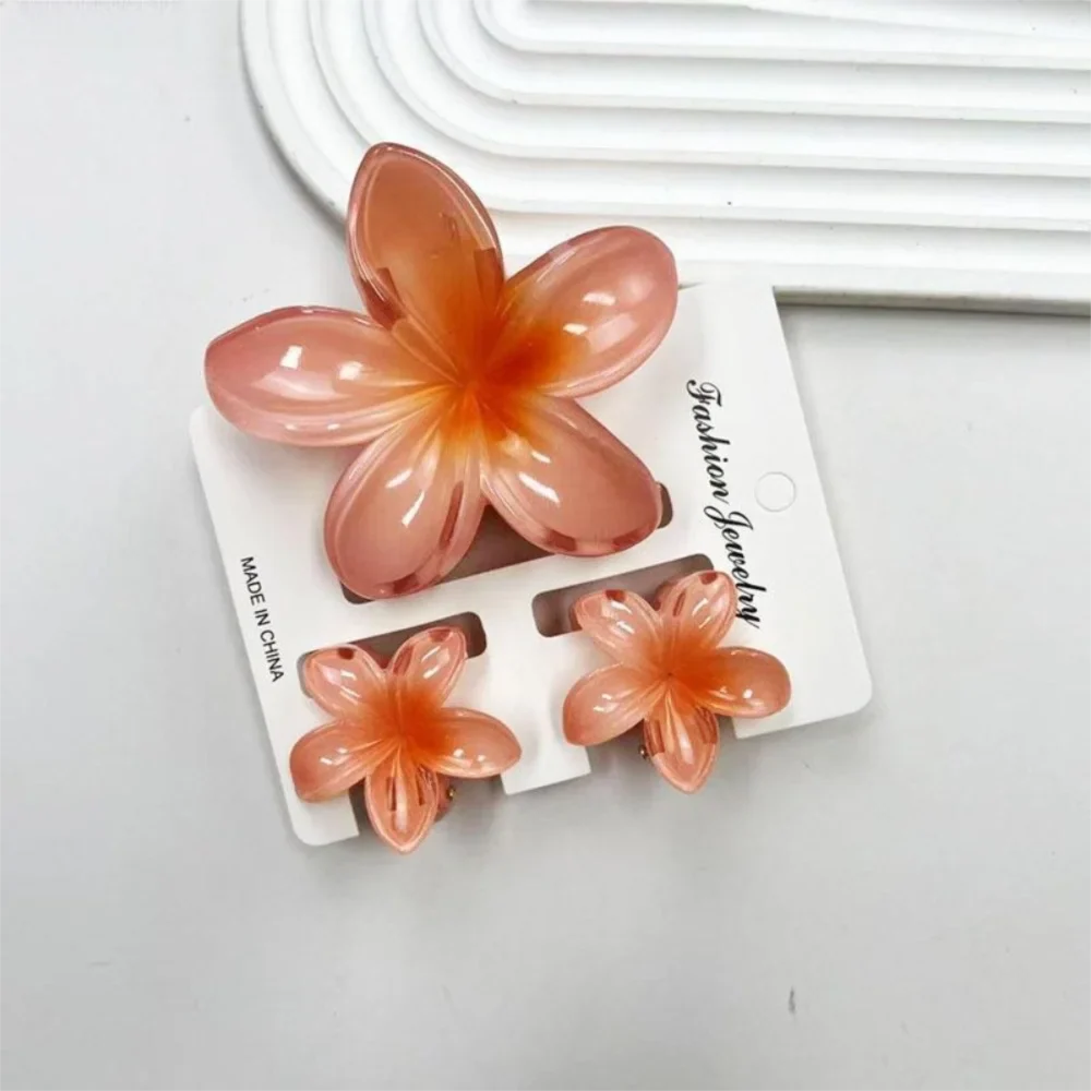 3-Pack Plumeria Flower Hair Claw Clips – Gradient Acrylic Set