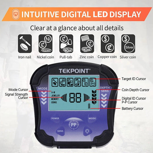 Professional MD8010 Metal Detector LCD Display 10" Waterproof Coil Gold Digger for Adults Kids Peaceful Pleasures Health and Wellness