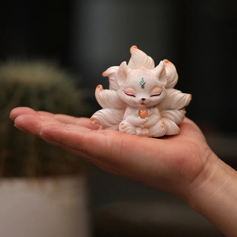 Resin Nine-Tailed Fox Miniature Statue | Aesthetic Home Decor