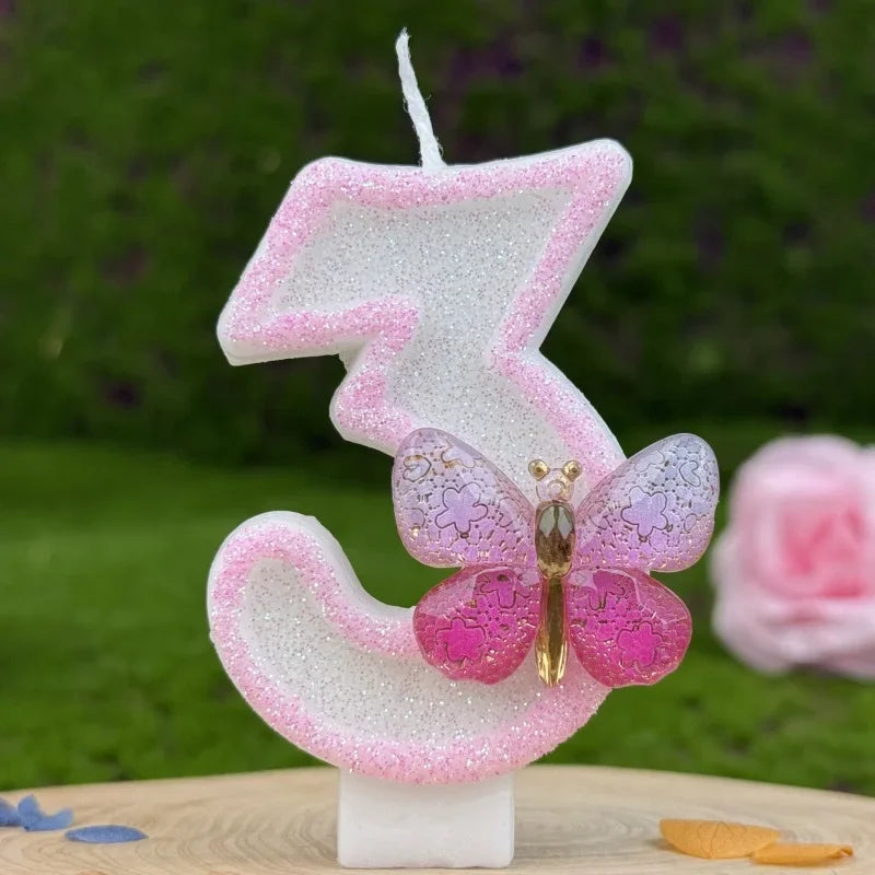 Number 1-9 Birthday Candle Cake Topper Colours Creative Candle Cute Pink Butterfly Digital Candle Birthday Wedding Party Decor Peaceful Pleasures Health and Wellness 3