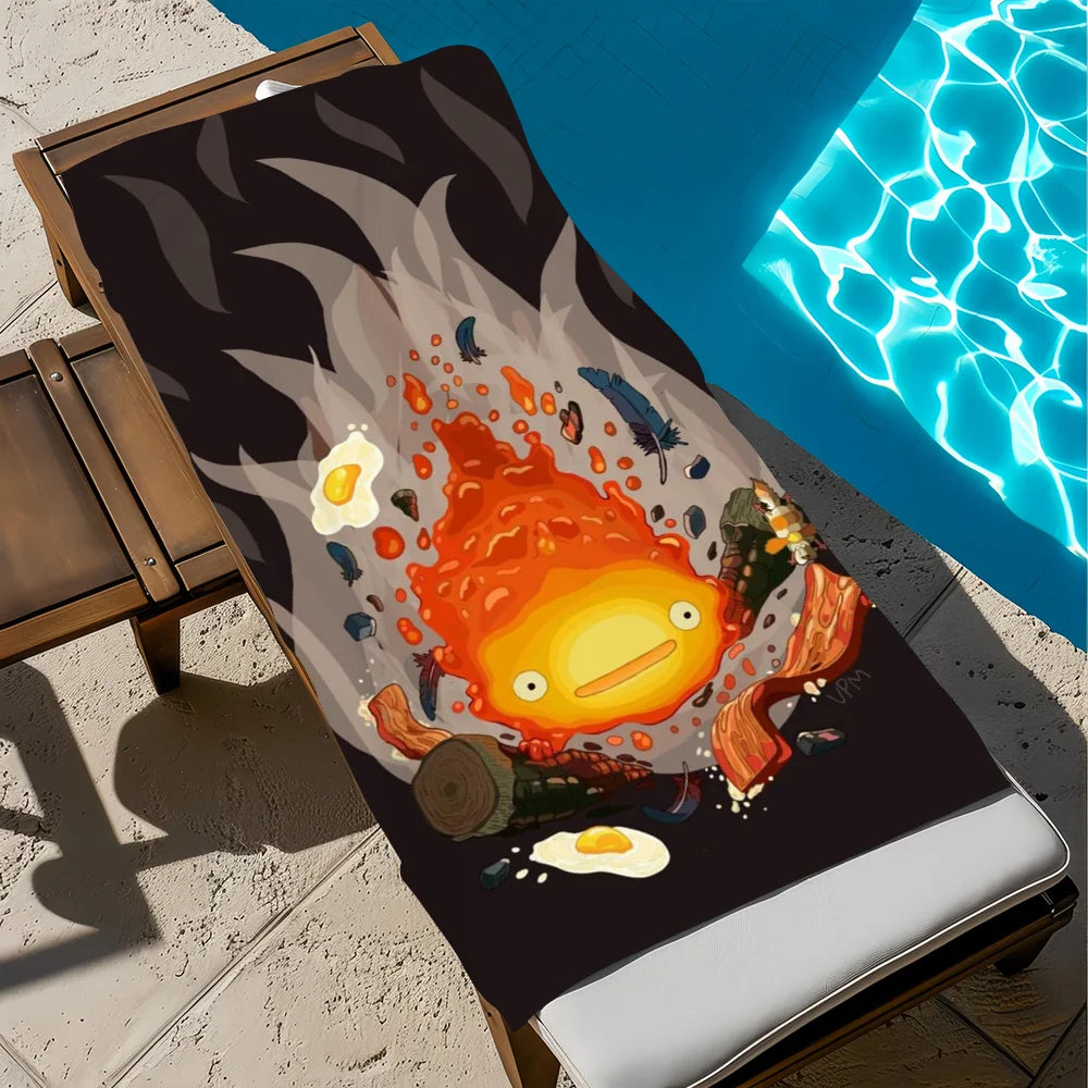 Calcifer Anime Flannel Beach Towel – Quick Dry & Soft | 11 Sizes