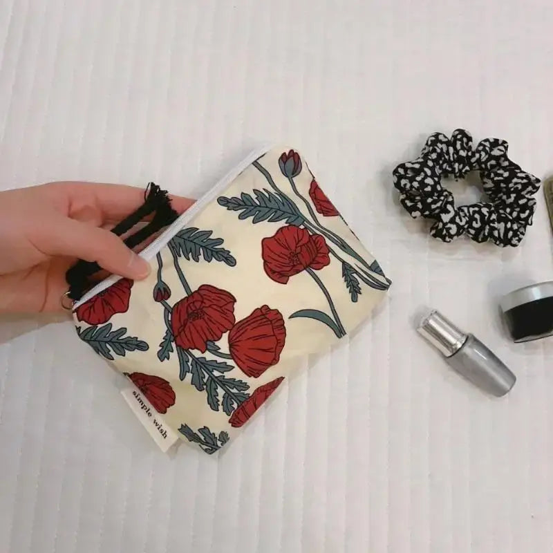 Floral Cotton Mini Cosmetic Pouch | Travel Makeup Organizer