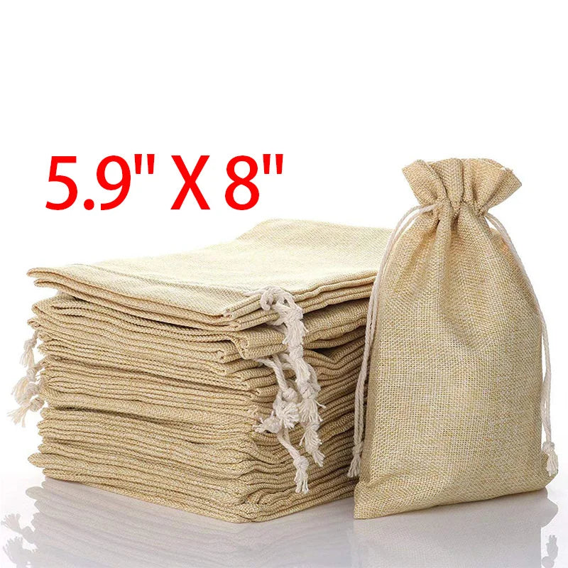 A36T-5.9 Inch X 8 Inch Natural Linen Burlap Bags With Jute Drawstring For Gift Bags Wedding Party Favors Jewelry Pouch, Snack Sa Peaceful Pleasures Health and Wellness