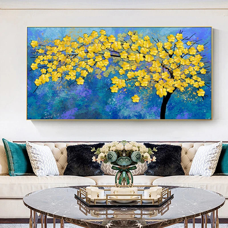 Abstract Luxury Flowers Canvas Painting, Golden Rich Tree, Wall Art Posters Money Tree Prints, Living Room, Porch, Home Decor Peaceful Pleasures Health and Wellness fj5 11 40x80cm