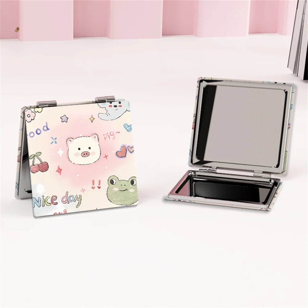 Double-Sided Folding Pocket Mirror – Cute Puppy Bear Design
