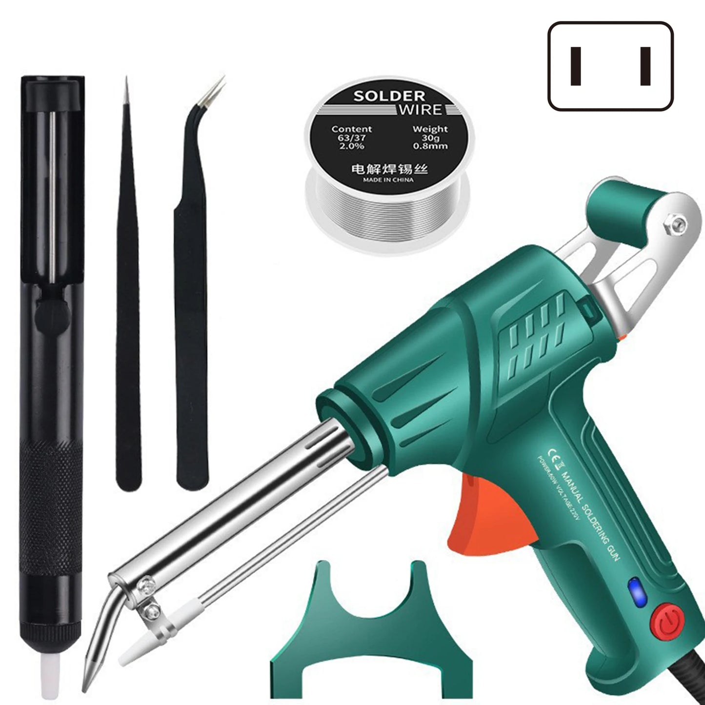 Electric Soldering Iron Gun Machine Internal Heating Soldering Iron Automatically Send Tin Gun Soldering Welding Repair Tool Peaceful Pleasures Health and Wellness US plug 5pcs Set