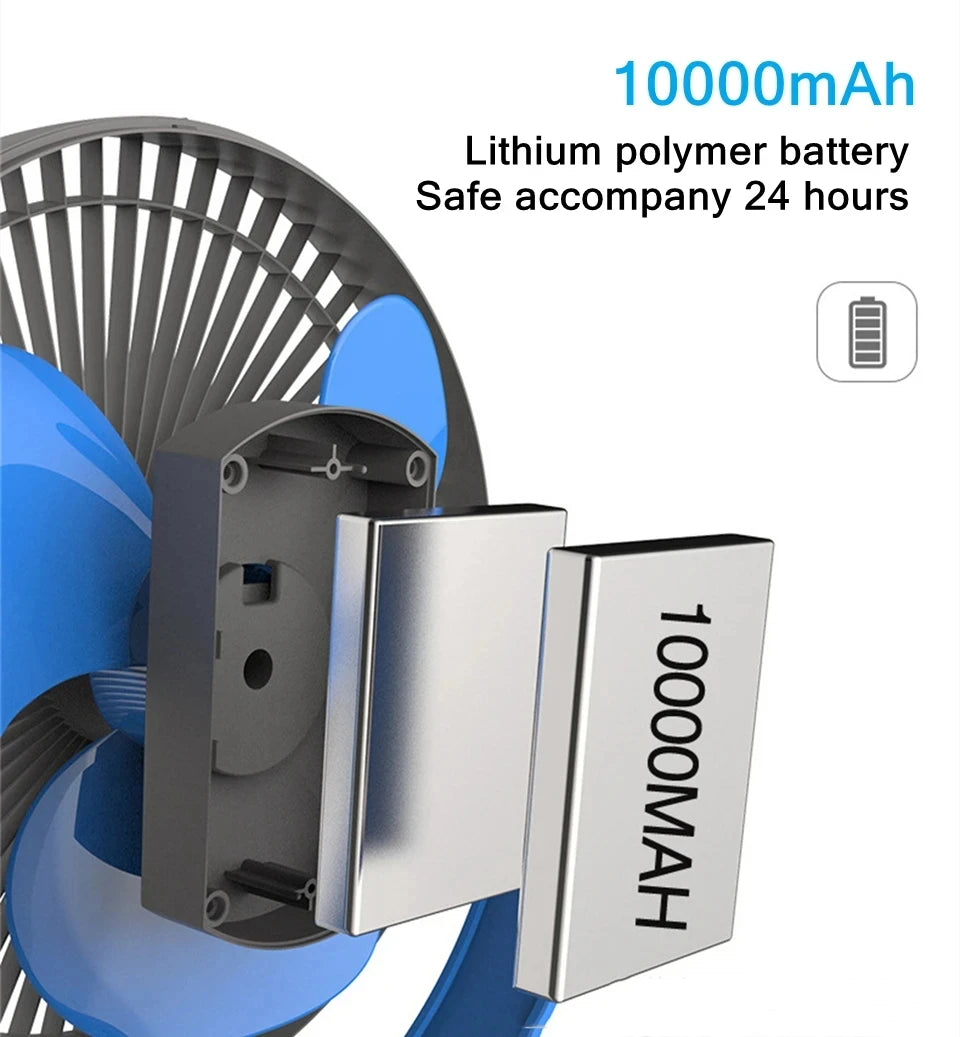 USB Charging Home Room Table Wireless Electric Fan 10000mAh Battery Outdoor Travel Portable Clip Ceiling Fan 4 Speed Adjusted Peaceful Pleasures Health and Wellness