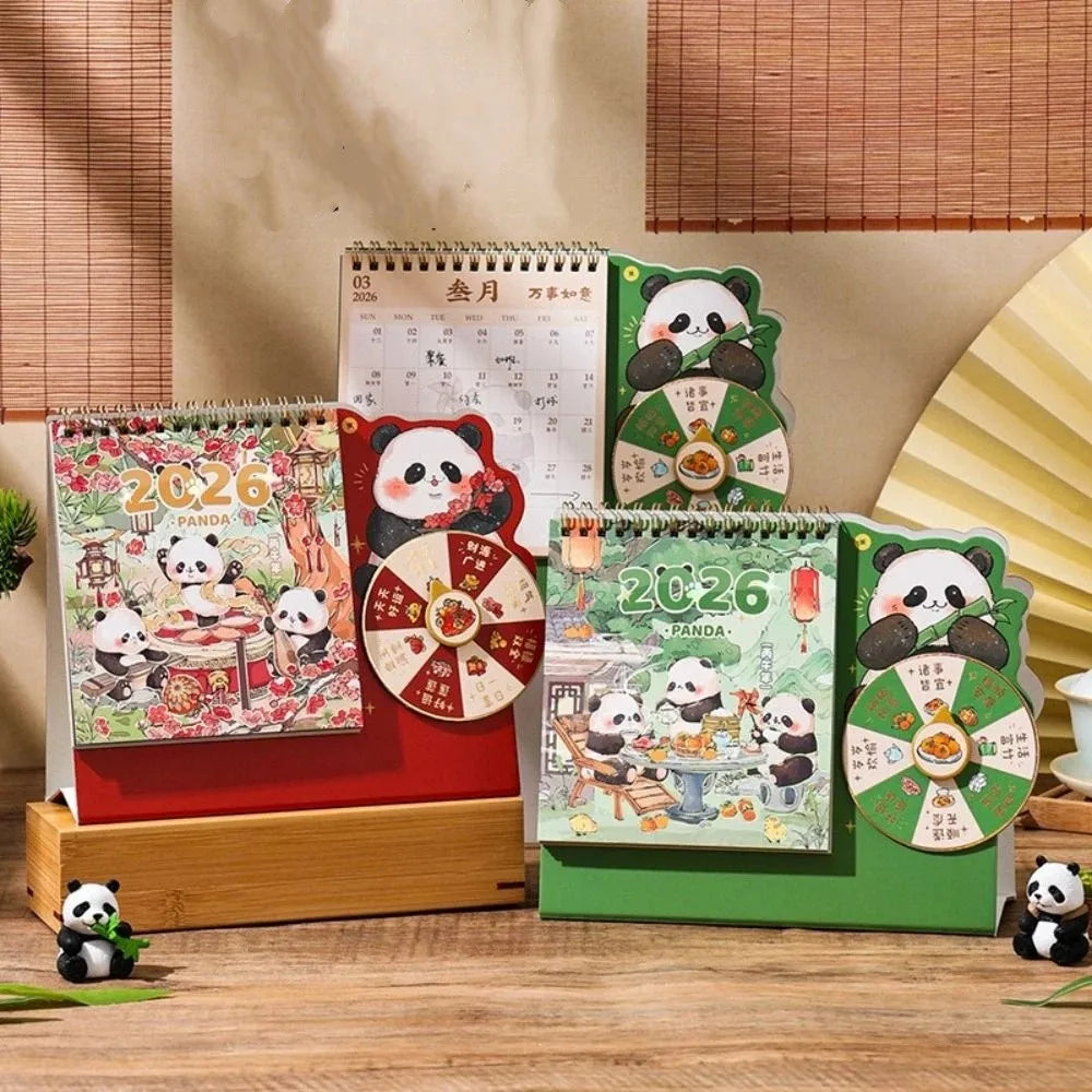 Cartoon Panda New Year Desktop Calendar Tear-away Double Coil Rotary Table Calendar 3D Thick Planner Calendar Student Peaceful Pleasures Health and Wellness