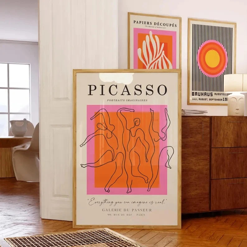 3-Piece Orange Bauhaus & Picasso Canvas Wall Art Print Set