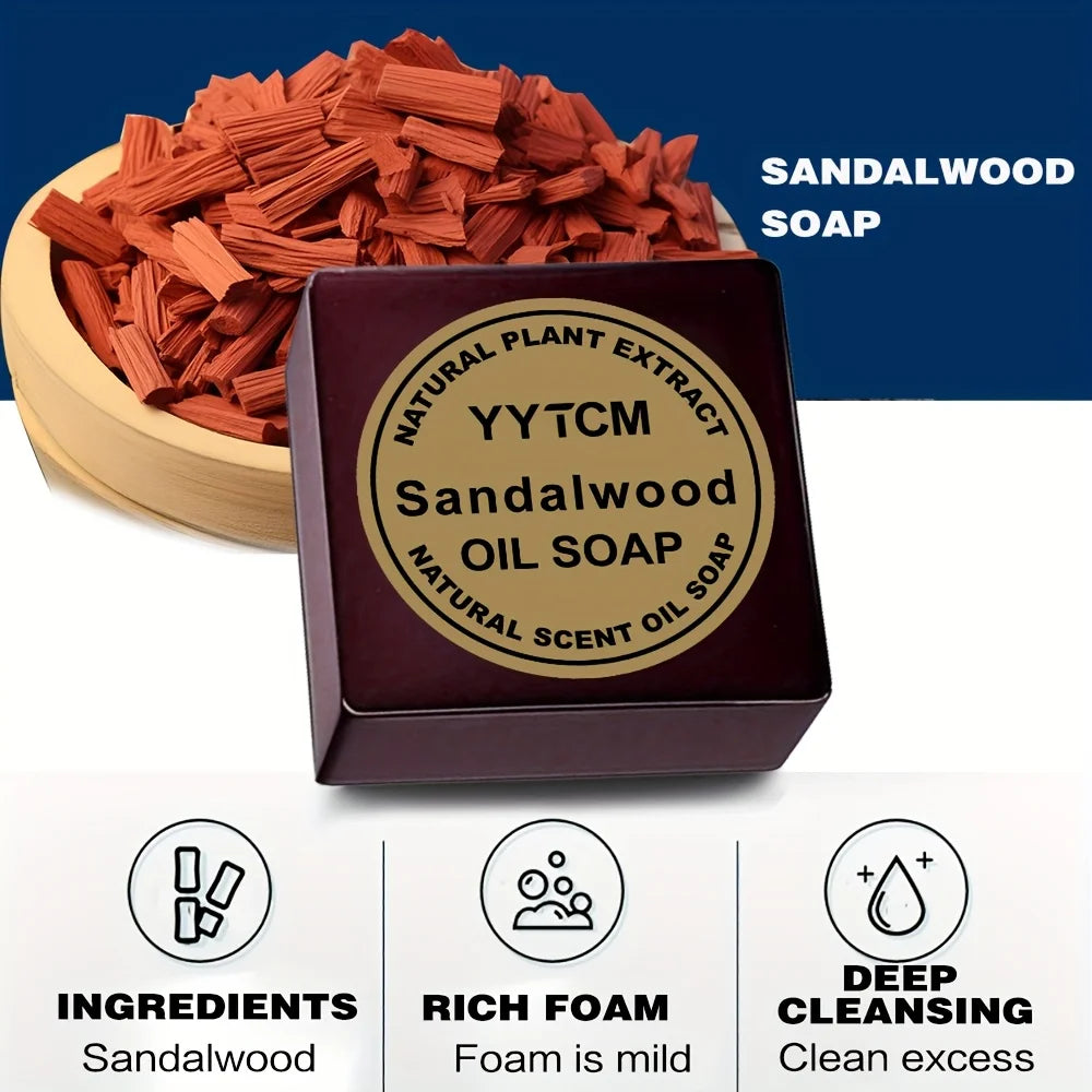 Sandalwood Soap, Men's Fragrance Soap, Long-Lasting Light Fragrance, Bath, Hand-Washing, Face-Washing Soap, Gentle Skin Care, Gift-Giving, Personal Use 65G/Piece Peaceful Pleasures Health and Wellness