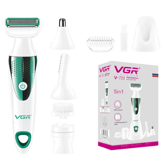 VGR 720 Personal Care (5 In 1)Shaver 3D Curved Net Epilator Body Washable Appliances Eyebrow Wash Face Massage Nose Shaving Peaceful Pleasures Health and Wellness 720 usb