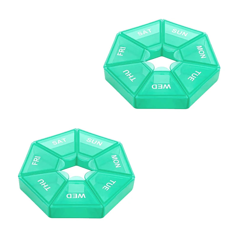 Weekly 7-day Pill Organizer Portable Travel Pill Box Multifunctional Small Medicine Case Black Peaceful Pleasures Health and Wellness Military Green-2pc