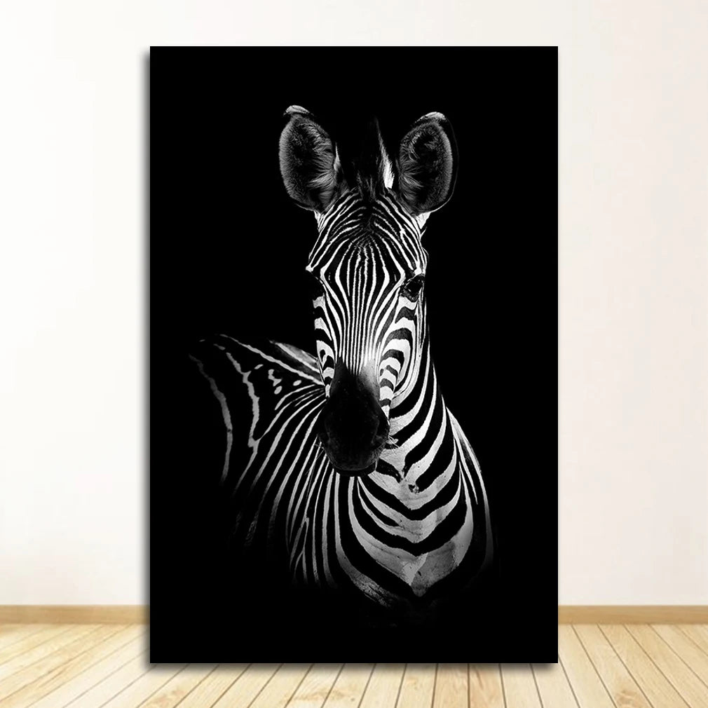 Black & White Animal Canvas Wall Art | Zebra Lion Leopard