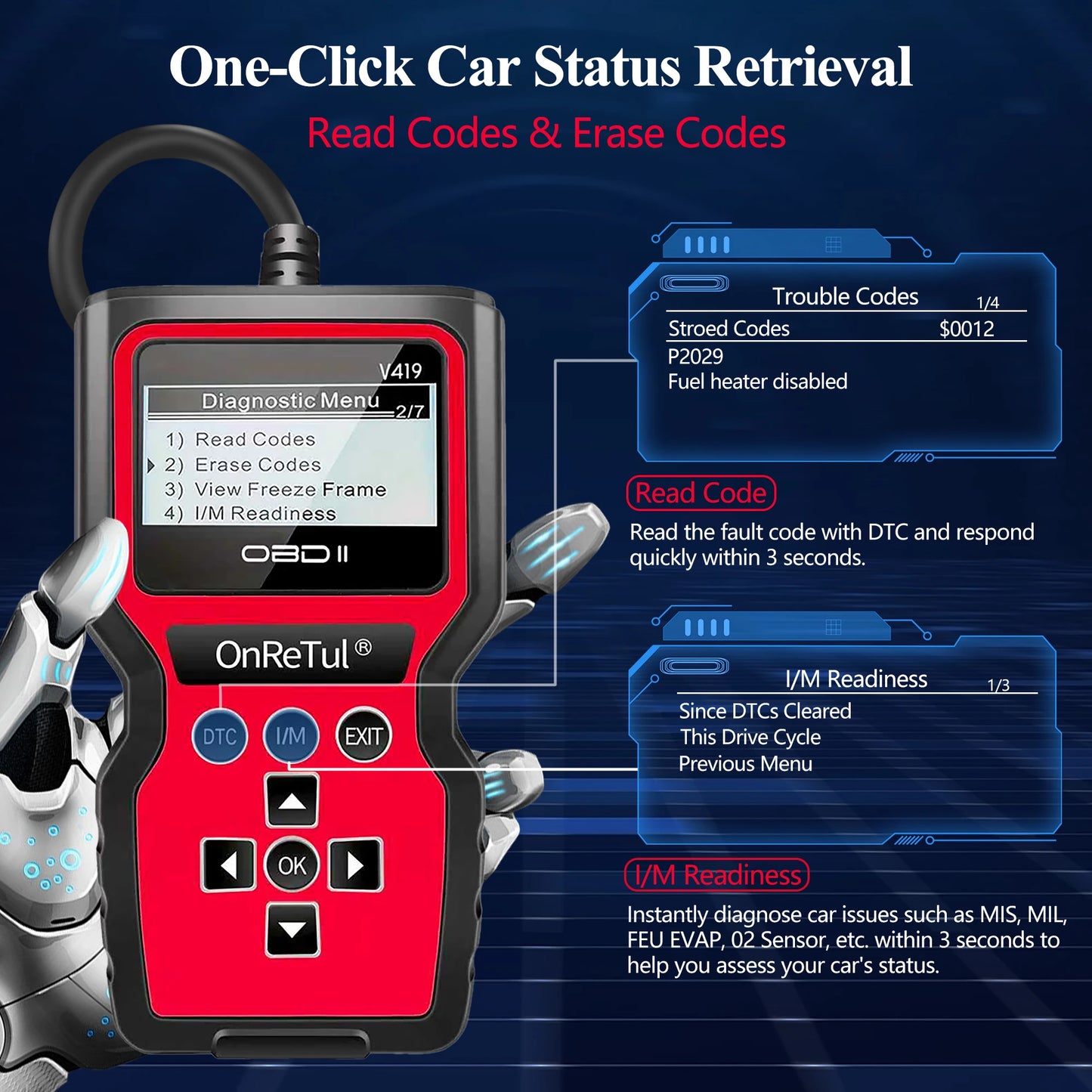 Obd2 Diagnostic Scan Tool, Engine Fault Code Reader Obd2 Scanner, with Reset, Mode 6, Mode 8, and I/M Readiness Functions, Professional Car Check Engine Light Diagnostic Scan Tool, Suitable for All Obdii Vehicles from 1996 On Peaceful Pleasures Health and Wellness