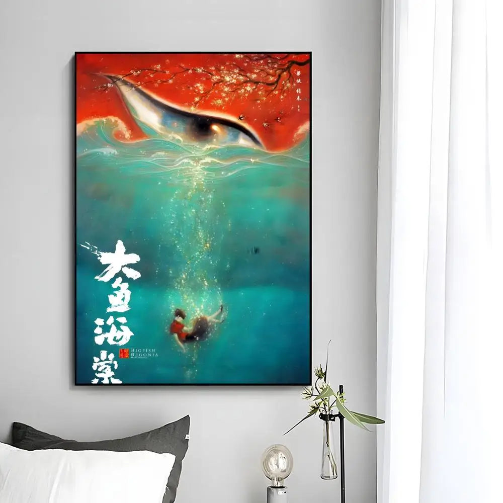 Fantasy Romantic Movie Anime B-Big Fish & Begonia Poster Wall Art Print Poster Decorative Mural Home Decor Gift Unframed Peaceful Pleasures Health and Wellness White12 20x30cm Unframed