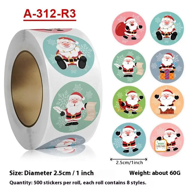 500 Christmas Round Stickers – Santa Seal Labels for Gifts