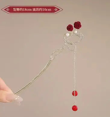 Chinese Court Style Alloy Hair Pins Durable Headdress with Elegant Tassel for Women Wedding Hanfu Cheongsam Peaceful Pleasures Health and Wellness 14