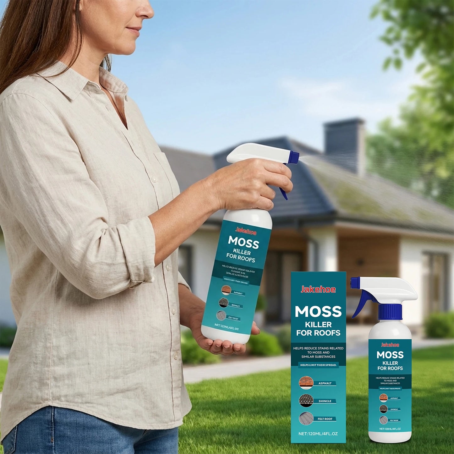 Roofs Moss Remover For Shingles,Outdoor Algae Mold Cleaner Concentrate,Eco Friendly Long Term Moss Prevention Spray, Peaceful Pleasures Health and Wellness