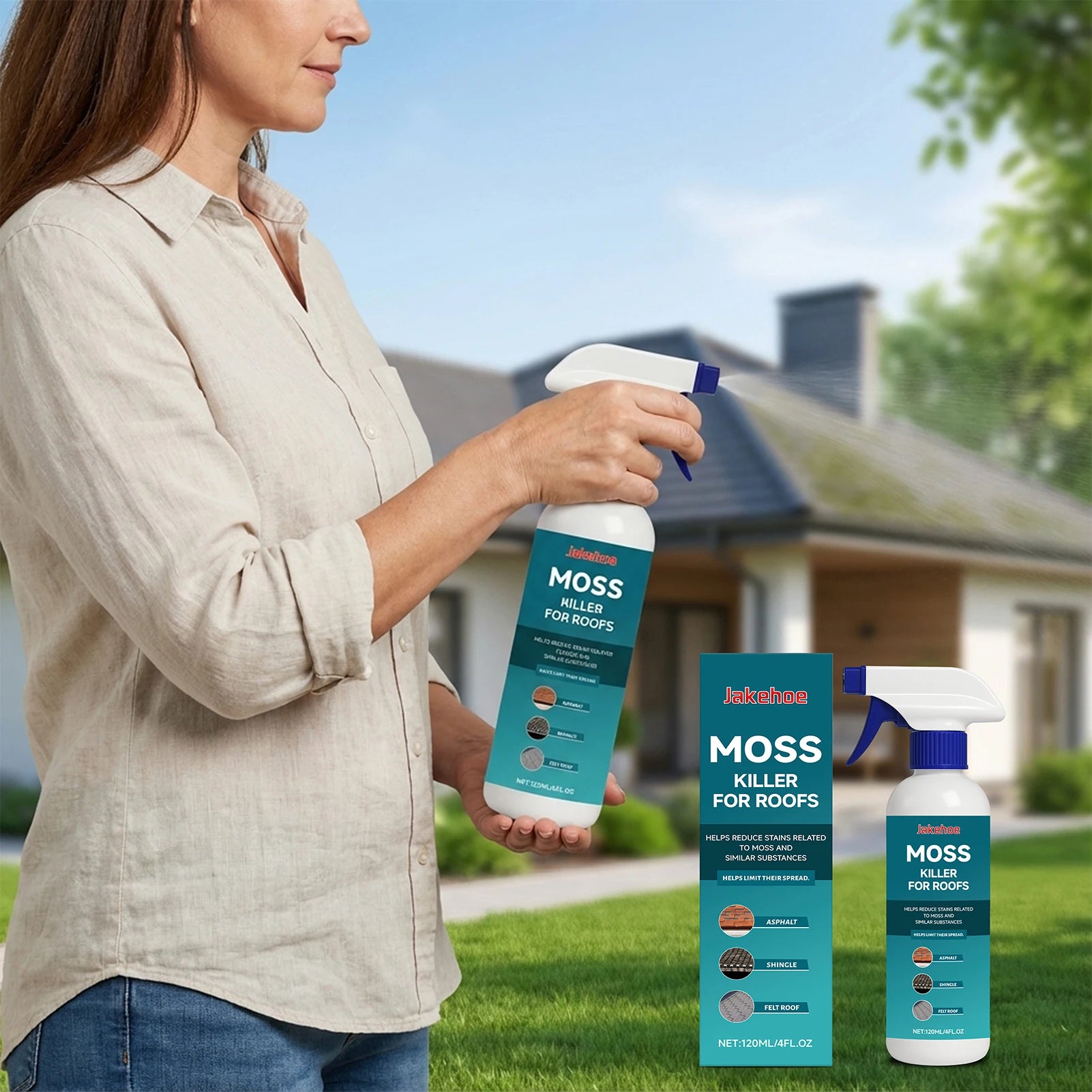 Roofs Moss Remover For Shingles,Outdoor Algae Mold Cleaner Concentrate,Eco Friendly Long Term Moss Prevention Spray, Peaceful Pleasures Health and Wellness