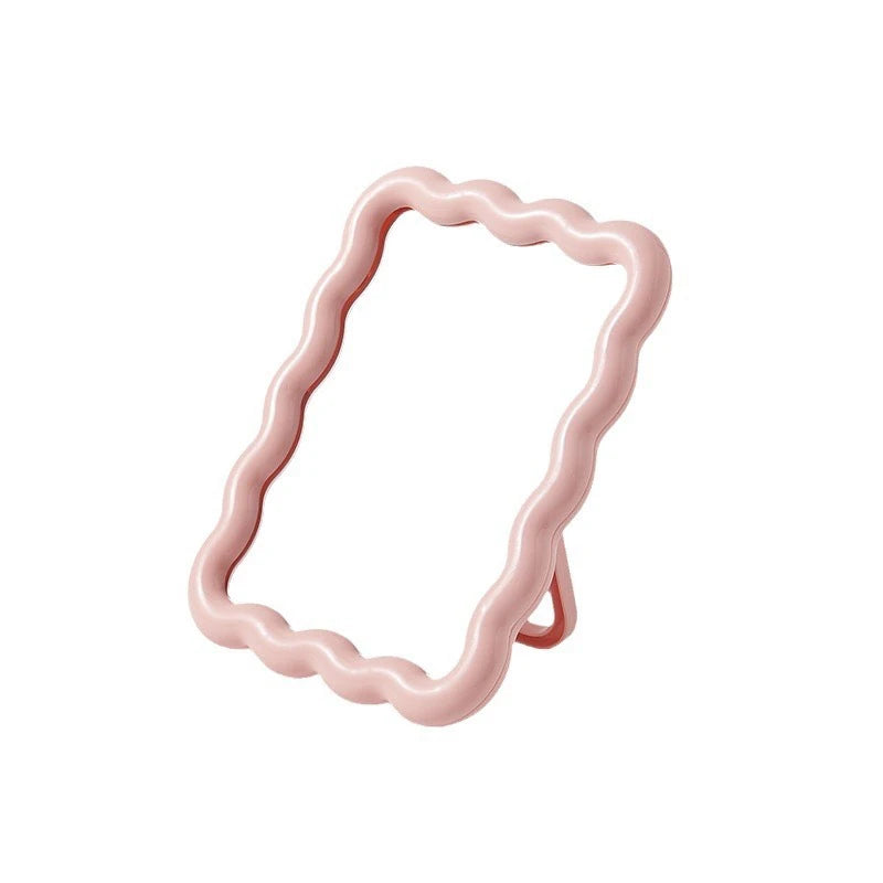 Corrugated Desktop Makeup Mirror Solid Color Simple Portable Handheld Makeup Mirror Foldable Student Compact Cute Mirror Peaceful Pleasures Health and Wellness Pink