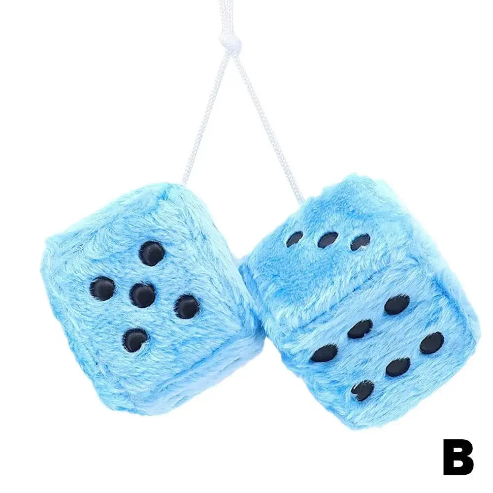 Long Haired Hot Stamping Dice Plush Toy Cube Pendant Car Hanging Dice Plush Dice Car Pendant Plush Toy Cube Pendant Car Ornament Peaceful Pleasures Health and Wellness Blue