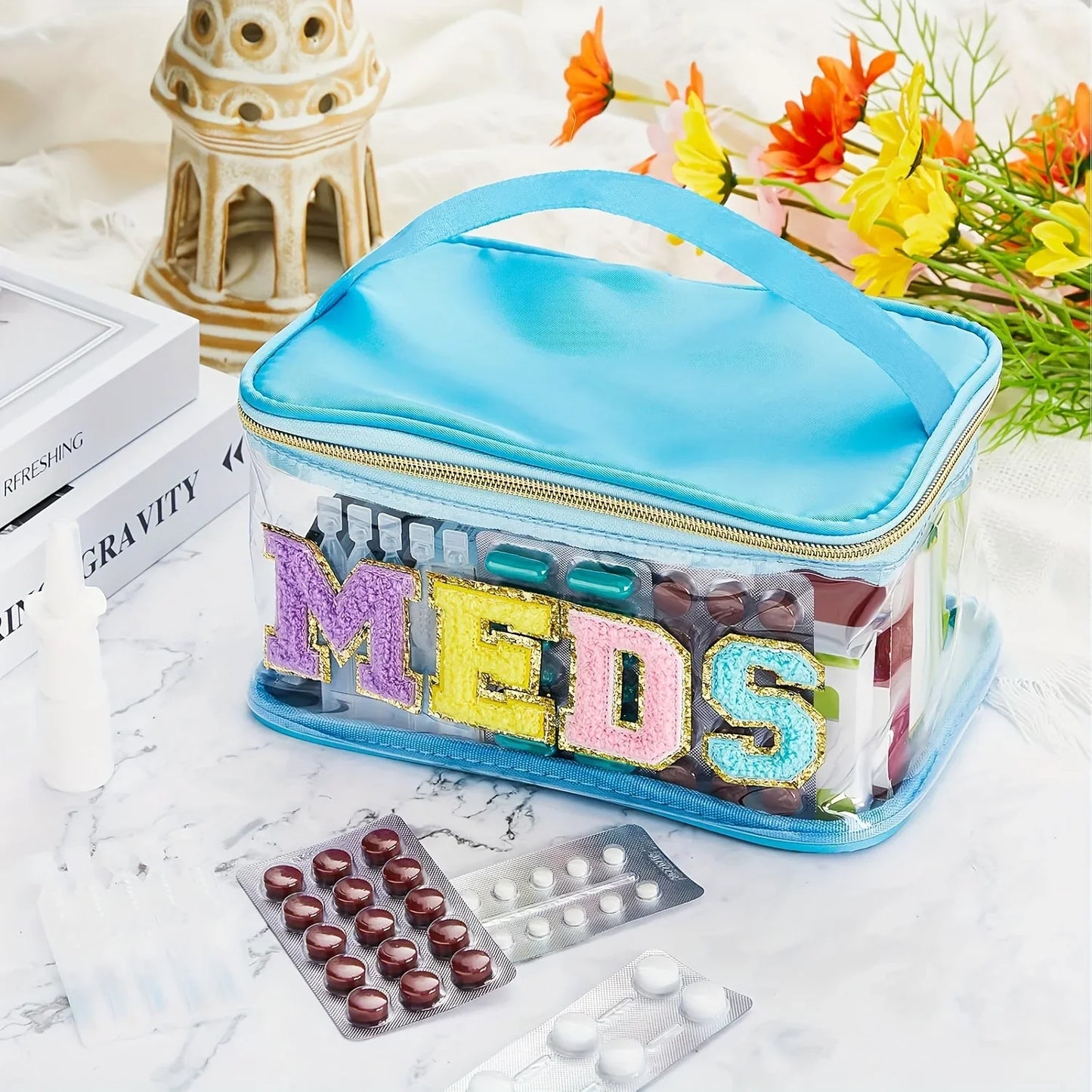 Fashion Letter Patch Clear Nylon Zipper Cosmetic Travel Bag