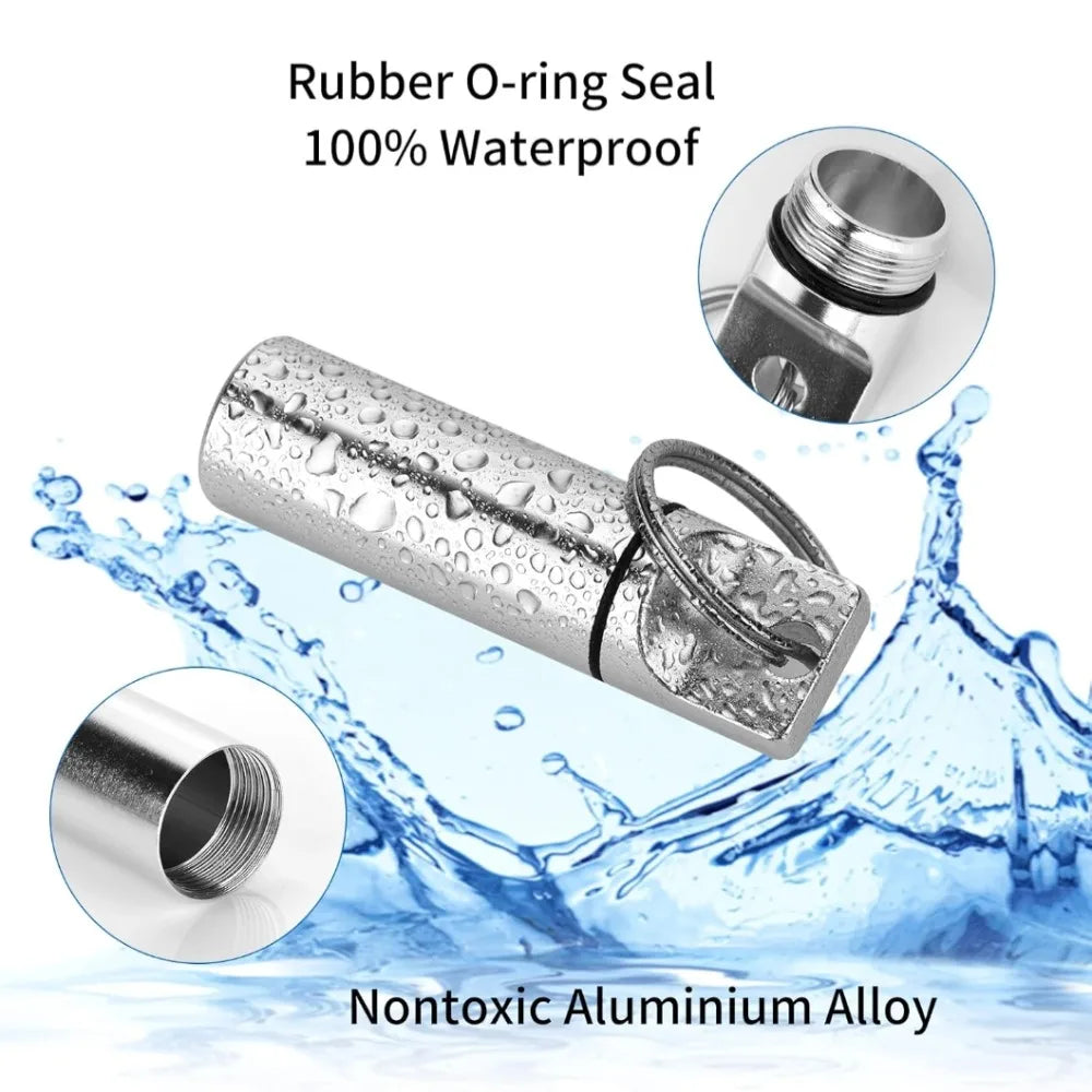 New Portable Waterproof Aluminium Metal Key Ring Pill Box Case Container Organizer Capsule Airtight Tablet for On The Go Storage Peaceful Pleasures Health and Wellness