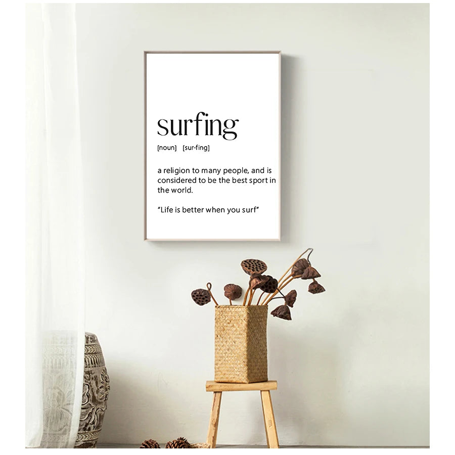 Surfing Definition Quote Canvas Wall Art | Surfer Gift Print