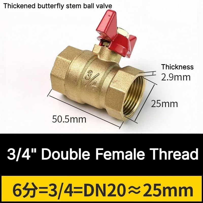 Brass Butterfly Handle Ball Valve 1/4"–3/4" Female Thread Shut-Off