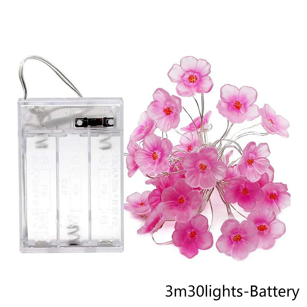 Pink Cherry Blossom LED String Lights | Sakura Fairy Garland