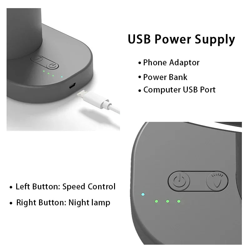 URGGU Mini USB Rechargeable Desk Fan with LED Light – 3-Speed
