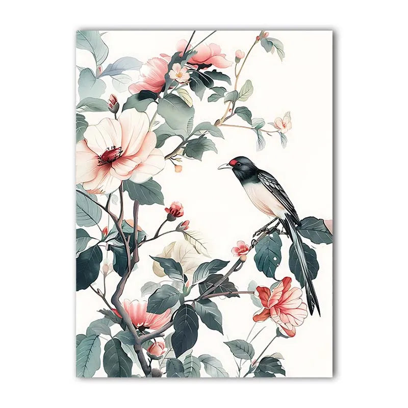 Nordic Bird & Flowers Canvas Wall Art | Chinese Style Print Canvas Wall Art Print Peaceful Pleasures Health and Wellness 06 21X30cm No Frame China Mainland