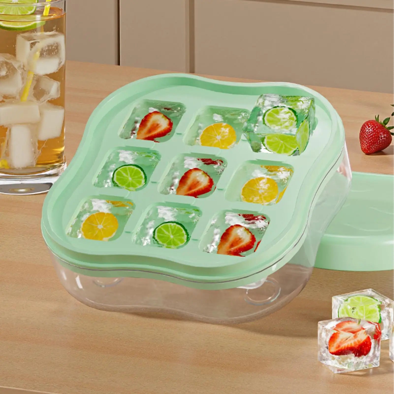 9-Grid Ice Cube Mold with Lid Food Grade Freezer Tray For Whiskey Cocktail Bourbon Juice, Summer Home Bar Restaurant Party Peaceful Pleasures Health and Wellness