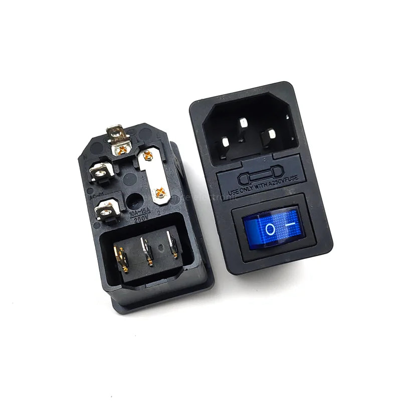 AC Power Socket with Light Fuse Card Type 3-in-1 Rocker Switch 3 Pin IEC320 C14 Inlet Power Socket 10A 250VAC Male Connector Peaceful Pleasures Health and Wellness Blue 10PCS