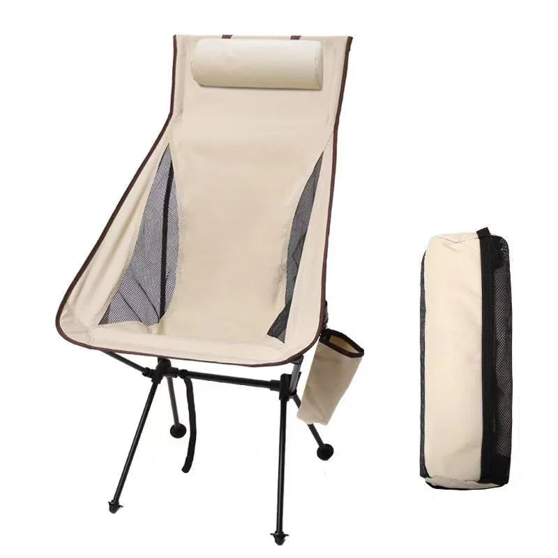 New Portable Camping Chairs Camping Stool Moon Chairs Fishing Chairs Beach Chairs With Headrest Storage Bags For Outdoor Camping Peaceful Pleasures Health and Wellness Beige