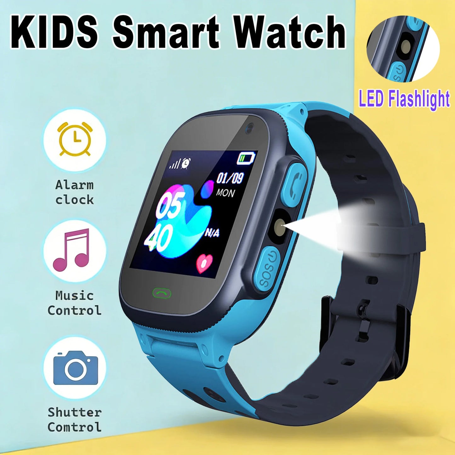 Kids Smart Watch with SOS GPS Camera LED Flashlight Math Calculator Video Call Watches- Holiday Gift Smartwatch for Children Peaceful Pleasures Health and Wellness Blue