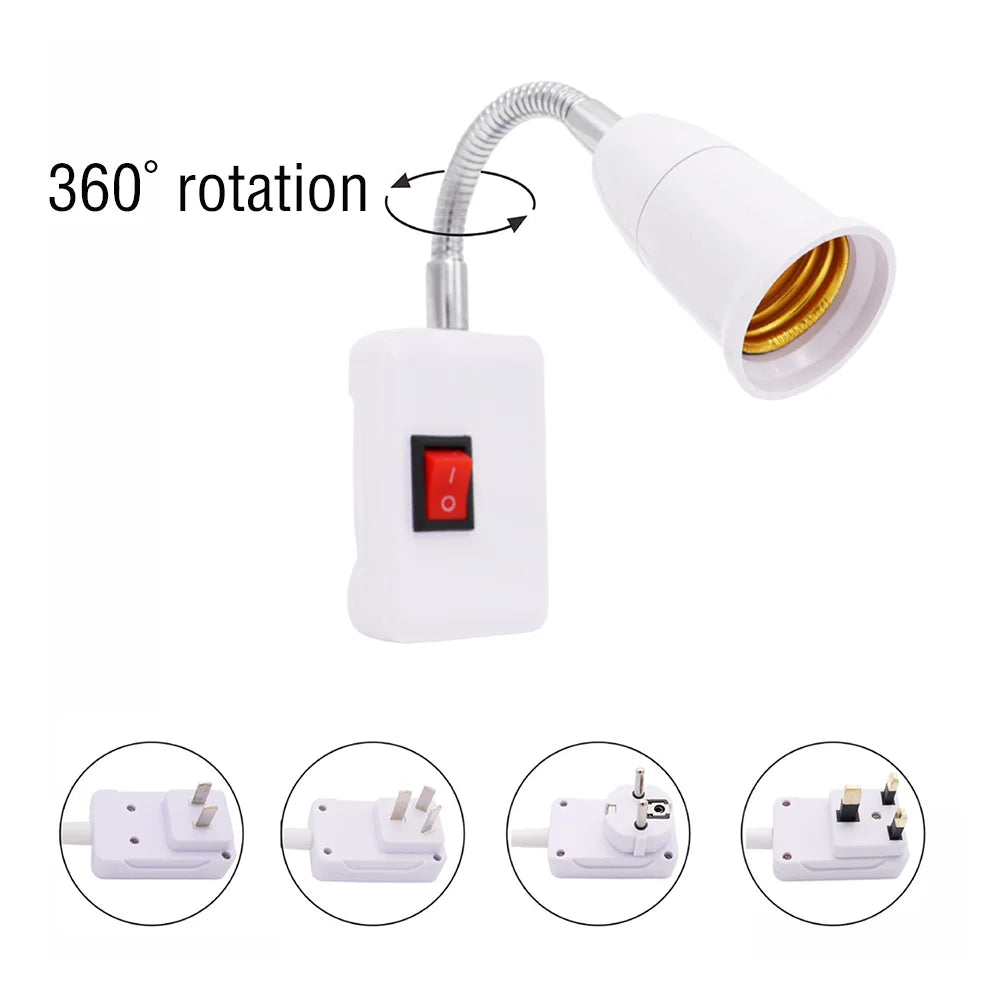 E27 Lamp Holder Socket Adapter with Switch & Flexible Neck