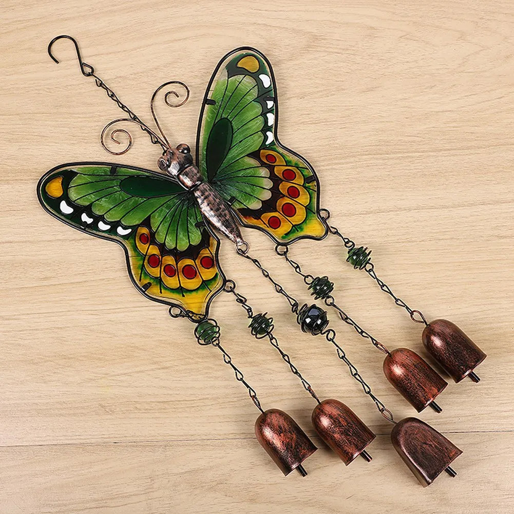 A36T-Big Butterfly Iron Glass Painted Wind Chimes Metal Tube Bell Crafts Ornaments Peaceful Pleasures Health and Wellness