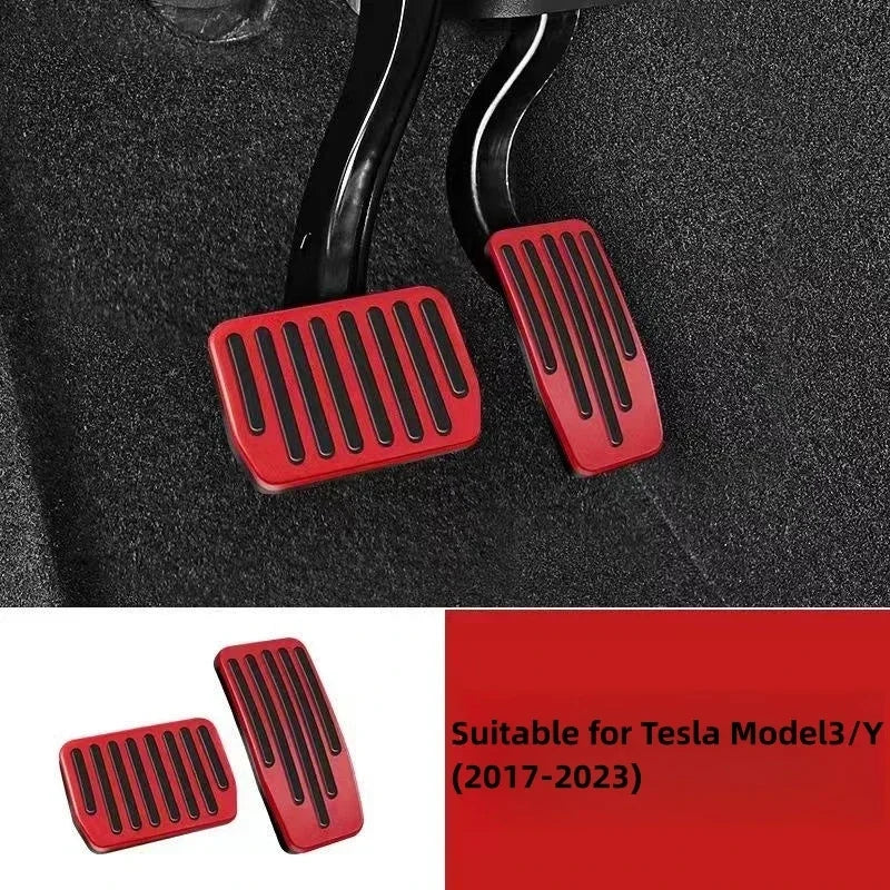 Futhope Car Foot Pedal Pads Covers For Tesla Model 3 Y Highland 2021-2024 Litchi grain anti Slip Accelerator Brake Rest Pedal Peaceful Pleasures Health and Wellness red