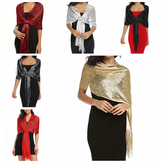 Ladies' Decorative Shawl Gold And Silver Silk Beach Play Tassel Scarf With Buckle Dinner Party Dance Party Wedding Attire Peaceful Pleasures Health and Wellness
