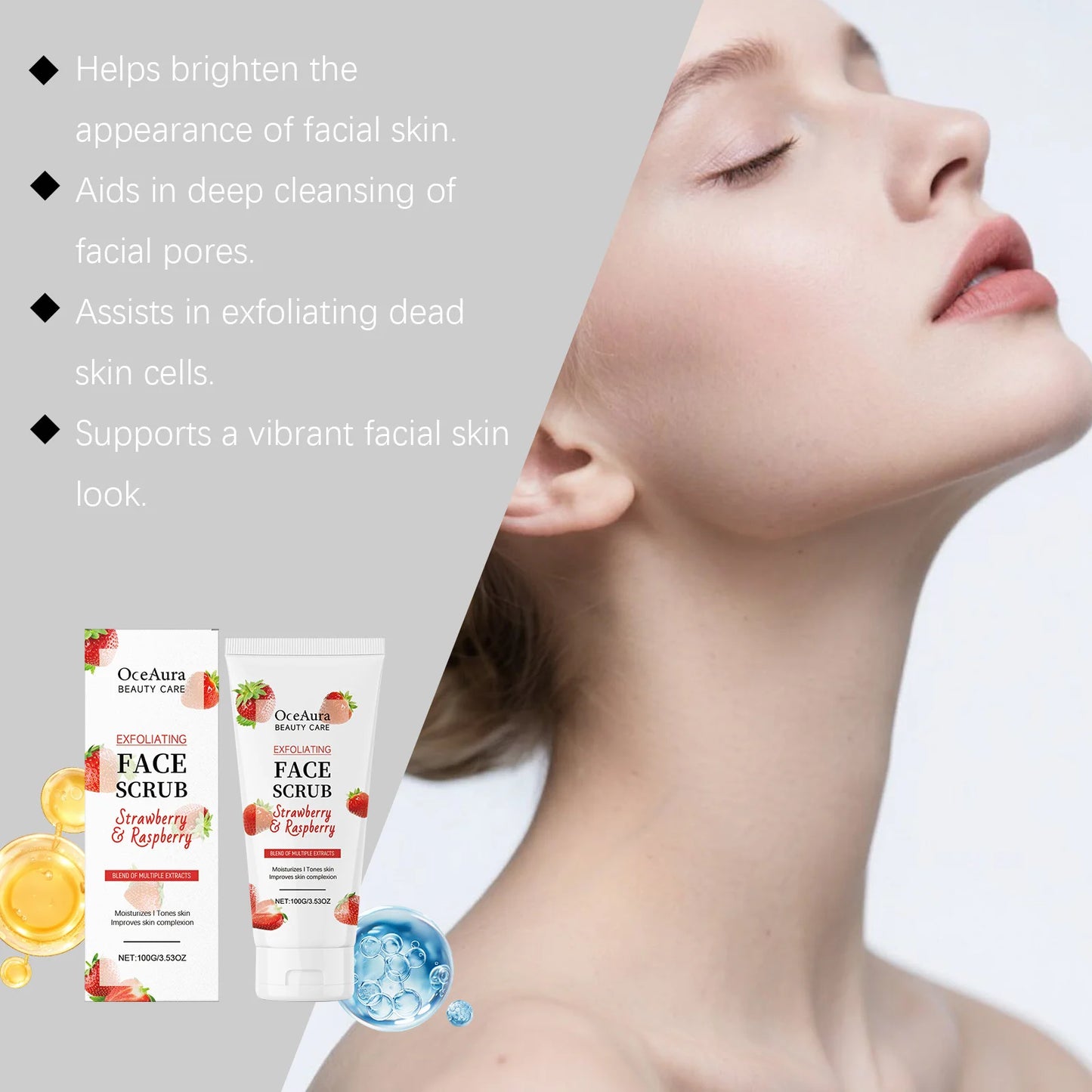 OceAura Strawberry Facial Scrub | Exfoliate, Brighten & Clear Pores