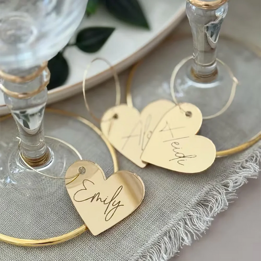 Custom Acrylic Wine Glass Name Tags | Wedding Drink Charms 5pc Wedding Drink Charms Peaceful Pleasures Health and Wellness