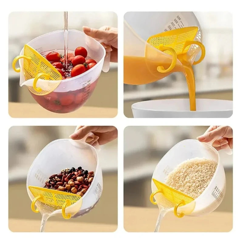 Food Grade Egg Liquid Filter Measuring Cup with Graduated and Diversion Port Egg Beater Cup for Rice Washing and Fruit Cleaning Peaceful Pleasures Health and Wellness