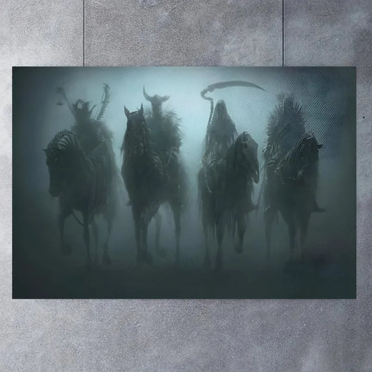 Four Horsemen Apocalypse Canvas Wall Art | Fantasy Décor Print Canvas Wall Art Print Peaceful Pleasures Health and Wellness