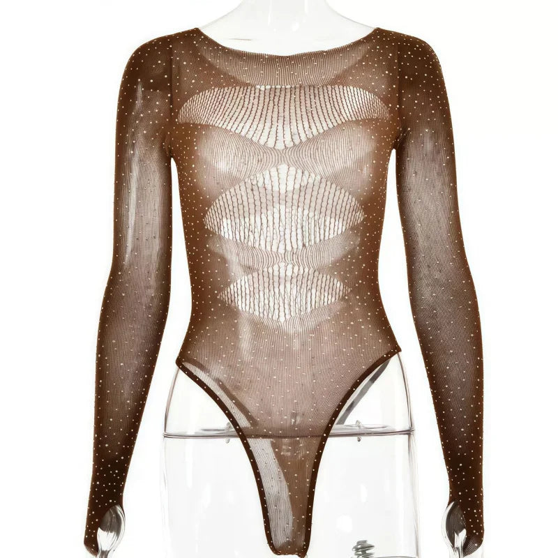 Women's Rhinestone Sheer Lingerie Set | Dance Performance Outfit