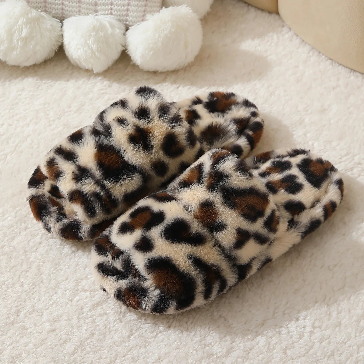 Women's Fluffy Double Strap Indoor Slippers | Non-Slip EVA