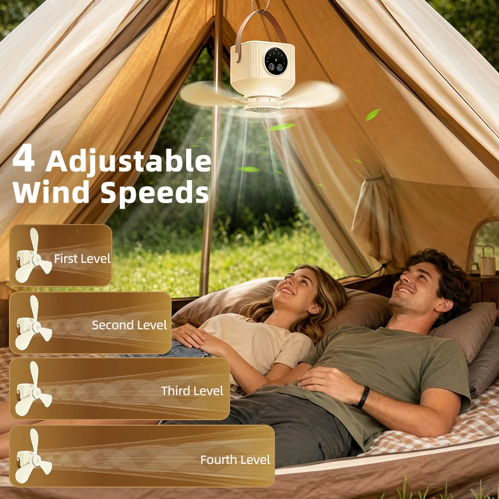 3 LED Light Portable Ceiling Fan 4 Speeds 4 Timers Support Mosquito Repellent Outdoor Camping Hanging Tent Fan with Remote Peaceful Pleasures Health and Wellness