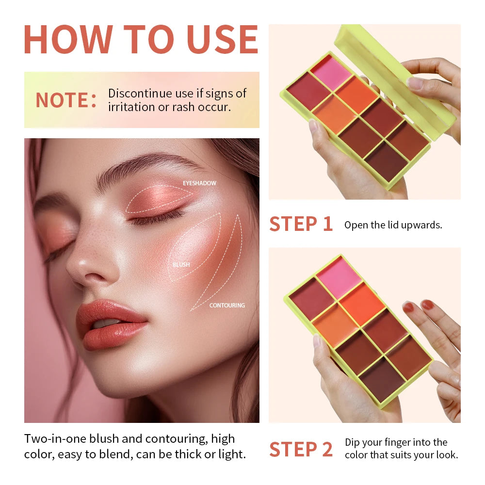 Lakerain 8-Color Cream Highlighter Palette – Blush & Contour
