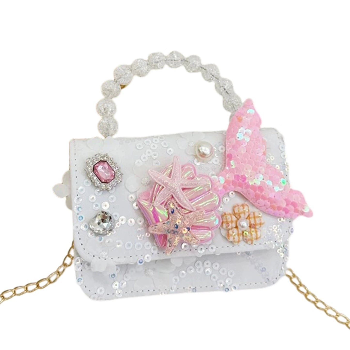 Girls Pearl Handbag New Mini Crossbody Shoulder Bag Style Purse for Kids Birthday Party Gift Lightweight PU Leather Peaceful Pleasures Health and Wellness WHITE